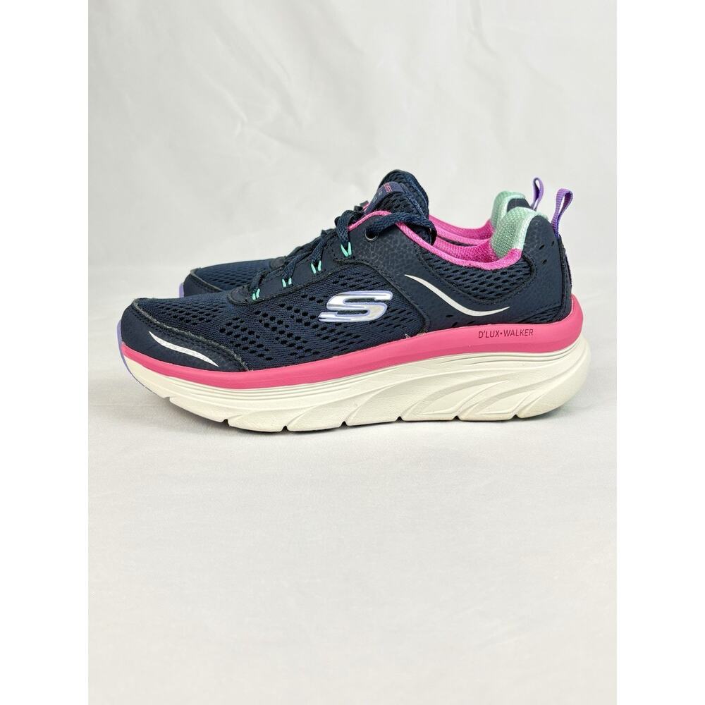 SKECHERS D'LUX WALKER Infinite Motion Mesh Shoes Navy Blue Pink Womens Size US 7 - Picture 4 of 16